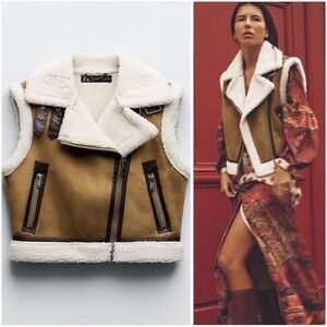 ZARA WOMAN CAMEL DOUBLE-FACED FAUX FUR CROPPED VEST WAISTCOAT